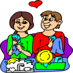 Couple Washing Dishes Clip Art