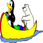 Bear & Penguin on Canoe Clip Art