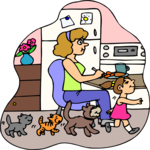 Girl Leading Cats Clip Art