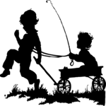 Silhouettes, Kids with Wagon Clip Art