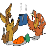 Rabbit & Turkey Toasting Clip Art