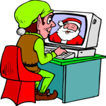 Elf at Computer Clip Art