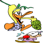 Duck Swinging with Bananas Clip Art