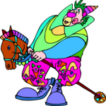 Clown on Hobby Horse Clip Art