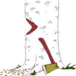 Tree with Axe Clip Art