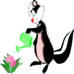 Skunk Watering Flowers Clip Art