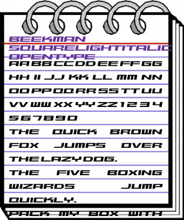 Beekman-SquareLightItalic Regular animated font preview
