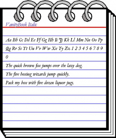 VanityBook Italic animated font preview