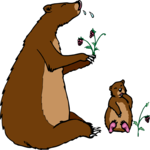 Bear & Cub Eating Clip Art
