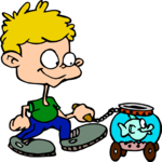 Boy Walking Fish Clip Art