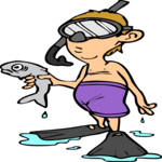 Snorkeler Holding Fish 3 Clip Art