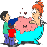 Kids Bothering Mom's Bath Clip Art