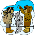 Eskimo Showing Fish Clip Art