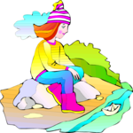 Girl with Paper Boat Clip Art