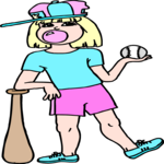 Girl with Baseball & Bat Clip Art