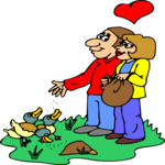 Couple Feeding Ducks Clip Art