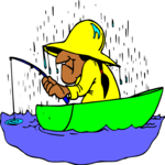 Fishing in Rain Clip Art