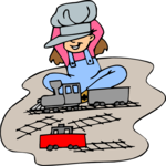 Girl with Trains Clip Art