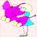 Girl with Pink Elephant Clip Art