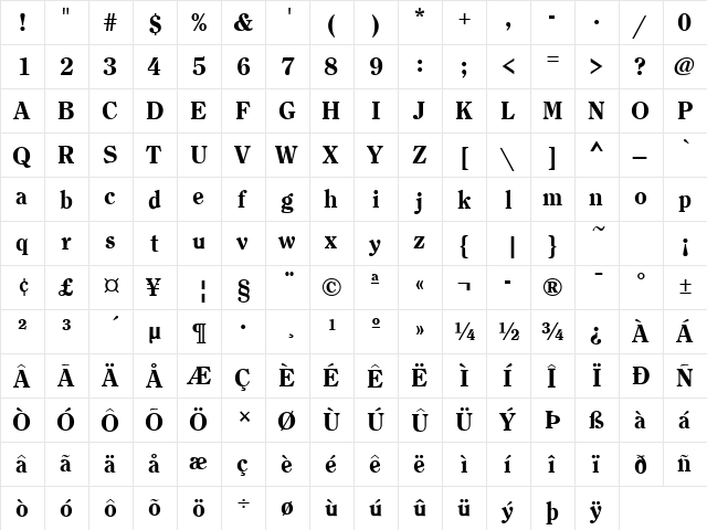 ClearfaceH Bold font glyphpreview