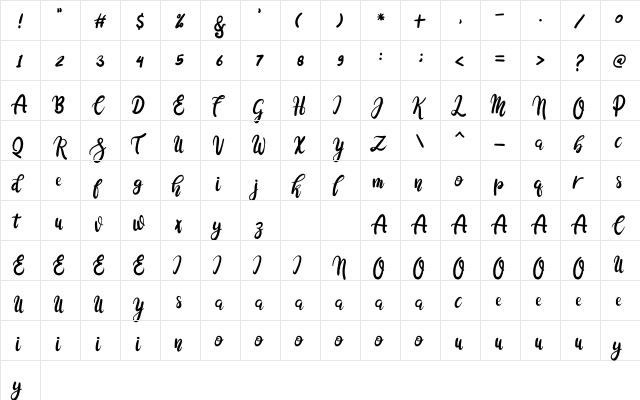 Cocolatte Regular font glyph preview Cocolatte Regular font glyphpreview