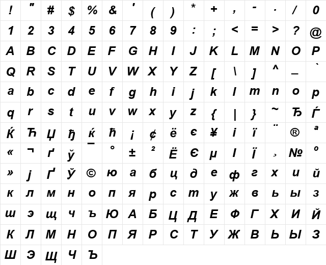 Arial KOI8 Bold Italic font glyph preview Arial KOI8 Bold Italic font glyphpreview