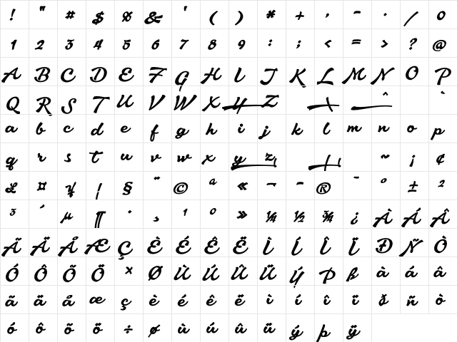 Aromia Script Bold Regular font glyphpreview