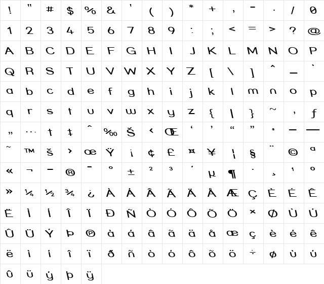 Street - Compressed Reverse Italic font glyphpreview