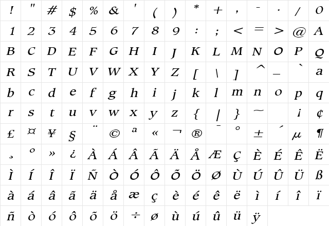 Clayton Wide Italic font glyphpreview