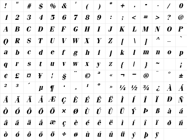 CompendiumSSK Bold Italic font glyphpreview