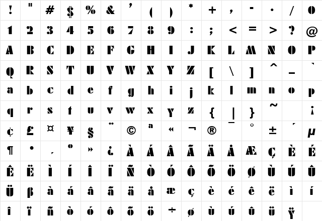 ArmyBlack Plain font glyphpreview