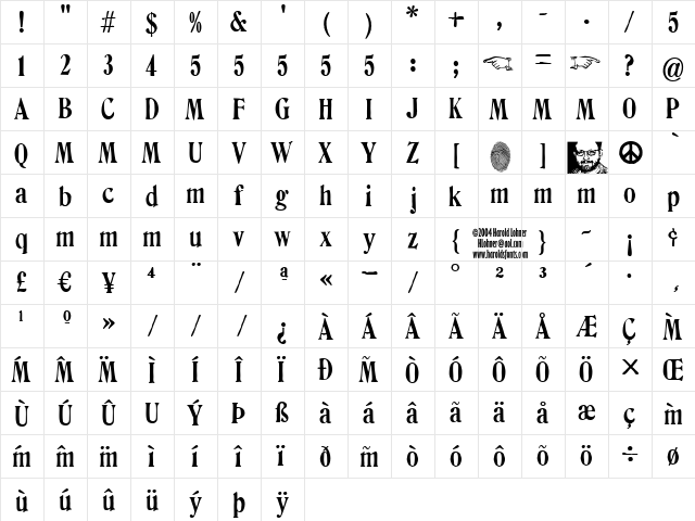 Columbia StampDemo Regular font glyphpreview