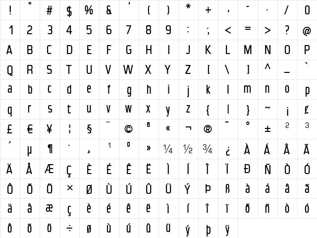 CondensansPaneurope-Medium Regular font glyph preview CondensansPaneurope-Medium Regular font glyphpreview