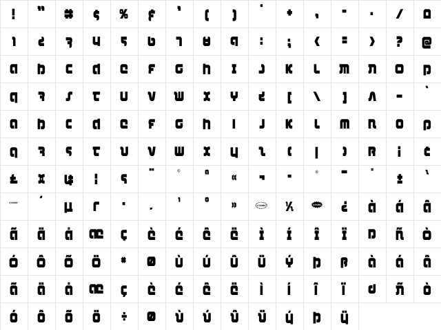 Combat Droid Condensed Condensed font glyphpreview