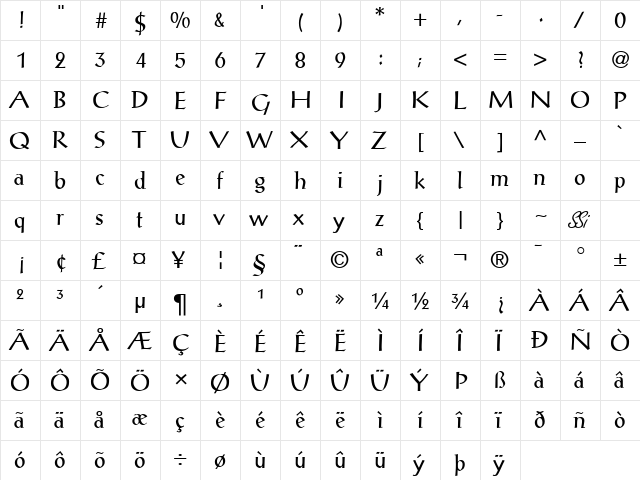 Antiqua SSi Regular font glyph preview Antiqua SSi Regular font glyphpreview