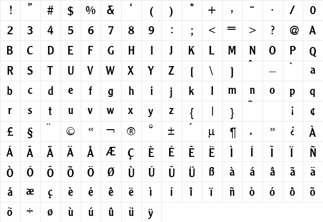 ClearDB Normal font glyphpreview