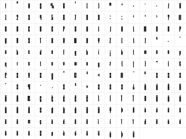 Armada BoldCompressed font glyph preview Armada BoldCompressed font glyphpreview