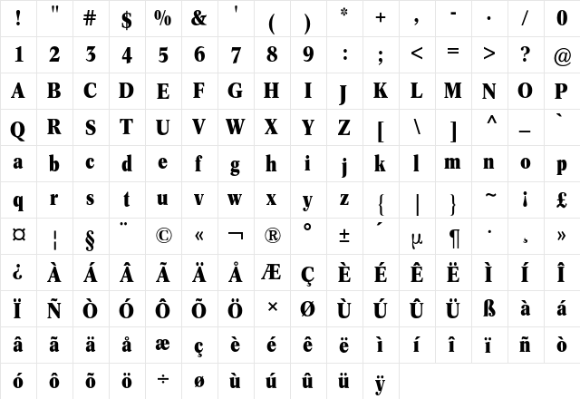 ConcordeCondensedBQ Regular font glyphpreview
