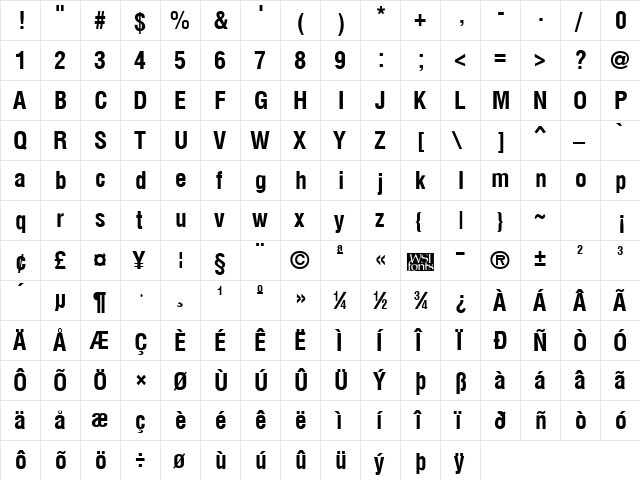 ArenaCondensed Bold font glyphpreview