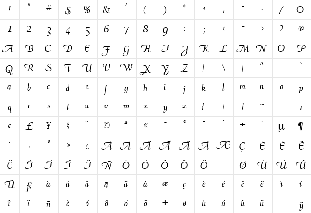 AriaScriptSSK Regular font glyphpreview