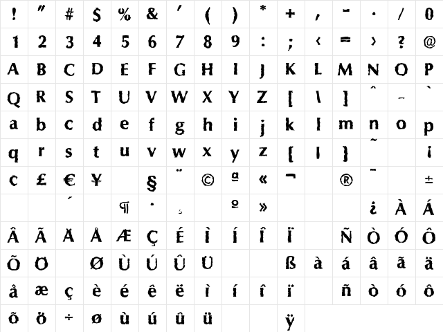 ColumbiaRandom-Xbold Regular font glyphpreview