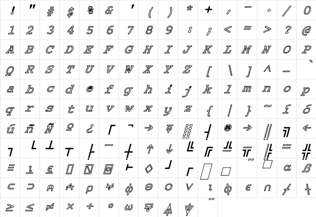 APL-Normal Hollow Expanded Bold Italic font glyphpreview