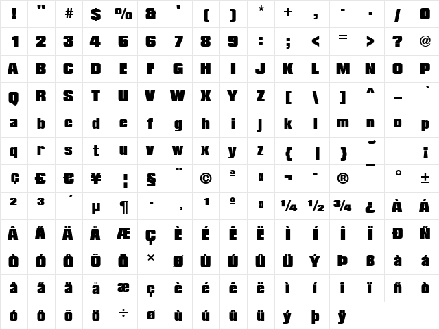 Compressed-Black Regular font glyphpreview