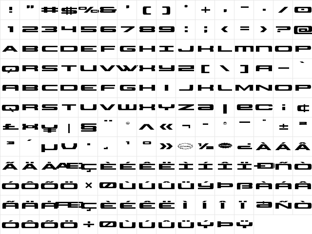 Classic Cobra Expanded Expanded font glyph preview Classic Cobra Expanded Expanded font glyphpreview