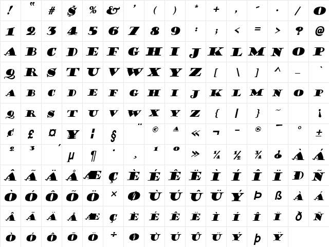 CoffeeSack Italic font glyph preview CoffeeSack Italic font glyphpreview