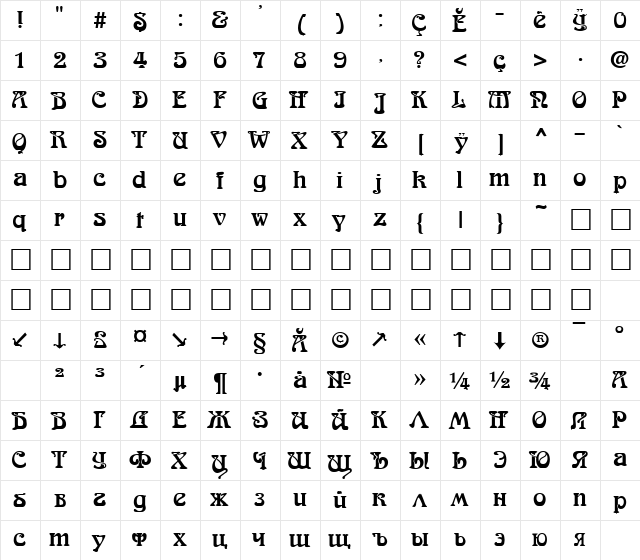 Arabskiy Chu CNP Regular font glyphpreview