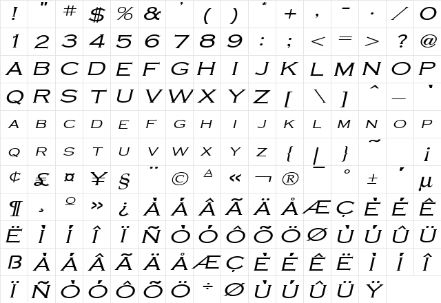 Cobalt Wide Italic font glyphpreview