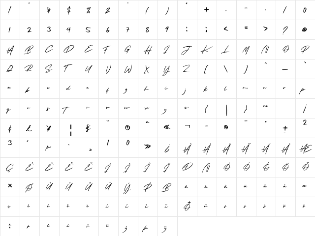 Arista Signature Regular font glyphpreview