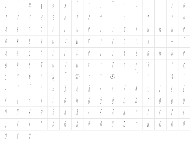 Aracne Ultra Condensed Light Italic Ultra-condensed Light Italic font glyphpreview