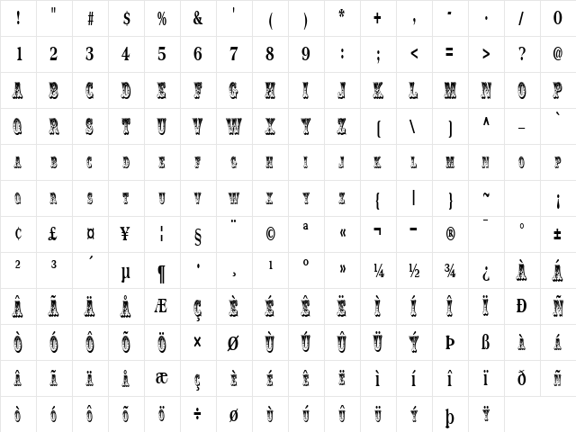 Clowning Regular font glyph preview Clowning Regular font glyphpreview